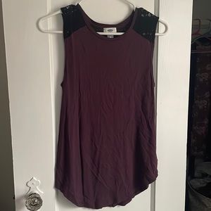 Purple tank with lace detail on back and shoulders.